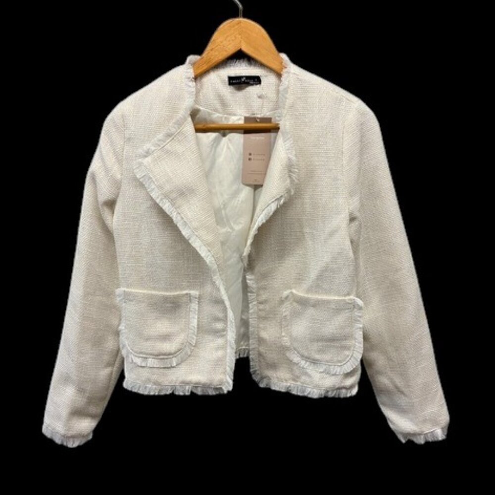 Emery Rose Women’s Ivory Open Front Jacket‎ S Long Sleeve Lightweight Casual NWT